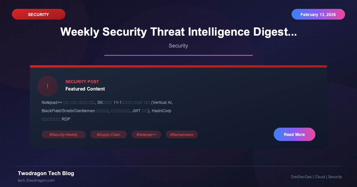 주간 보안 위협 인텔리전스 다이제스트: Notepad++ 공급망 공격, SK쉴더스 보안 리포트 종합, HashiCorp 보안 자동화
